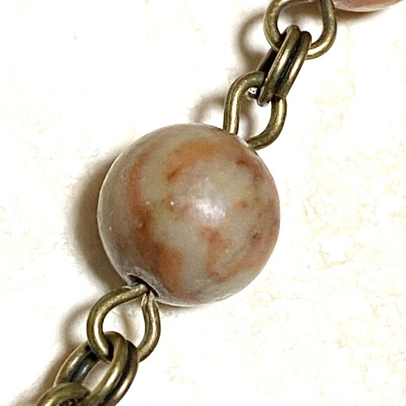 Earthy Polychrome Jasper Necklace, Cute Bronze Round Mushroom + Genuine Gemstone - Picture 11 of 15